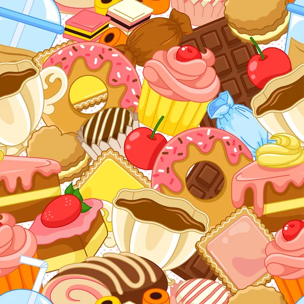 Varrat nélküli mintát sütemények és édességek — Stock Vector