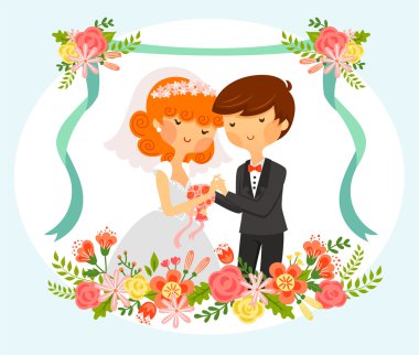 karikatür gelin ve damat