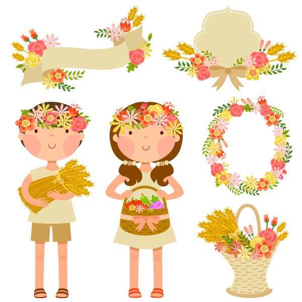 Kids and harvest Stock Vector