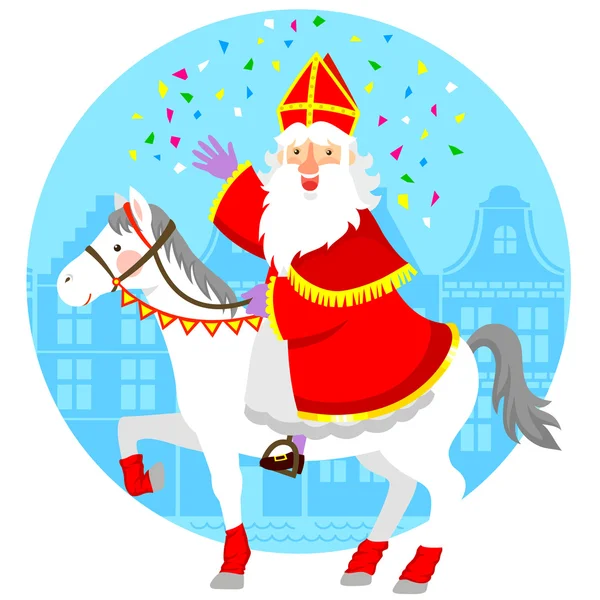 Sinterklaas on his horse — Stock Vector