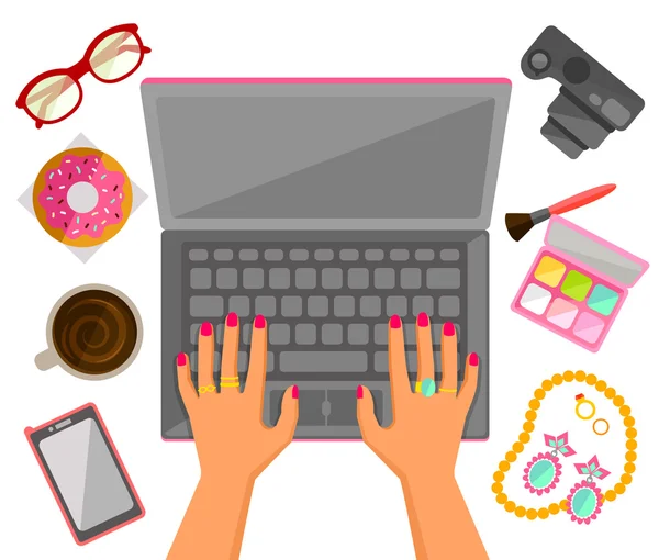 Kobiece ręce na laptopie — Wektor stockowy