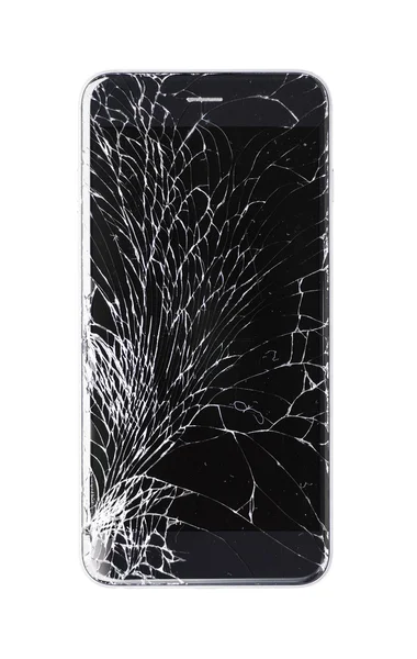 Damaged modern phone on white background — Stock Photo, Image