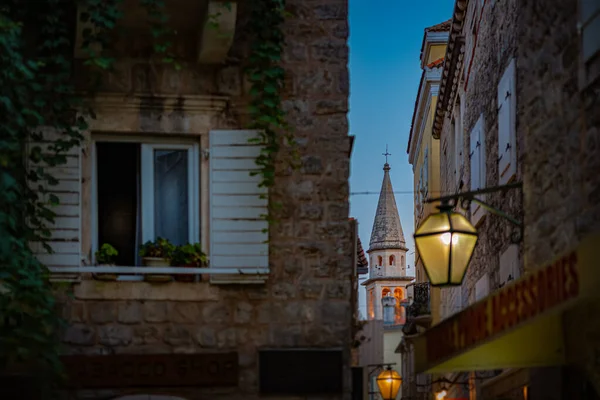 Budva Old Town Street Notte Montenegro Balcani Europa Viaggi — Foto Stock
