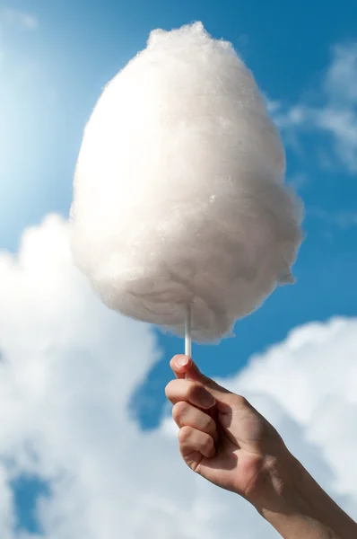 Holding Sweet Cotton Candy on Stick — Stock Photo, Image