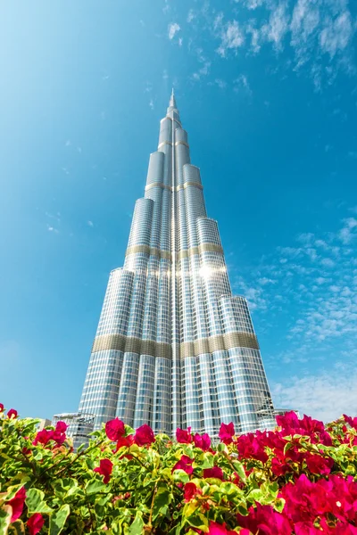 Burj Khalifa tonou v modré obloze v Dubaji, Spojené arabské emiráty. — Stock fotografie
