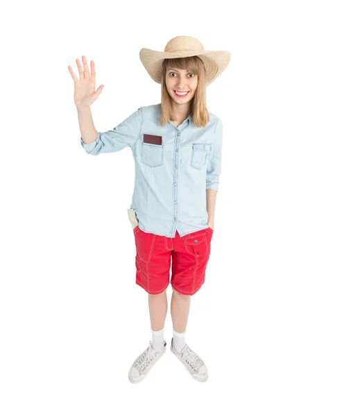 Vrouw groet aan iemand — Stockfoto