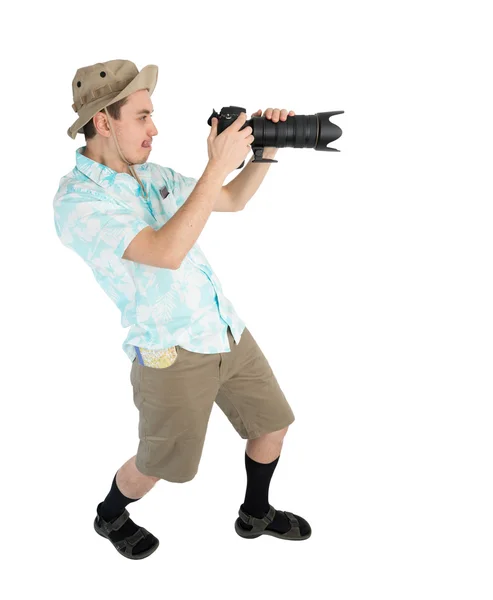 Homme photographe avec appareil photo — Photo