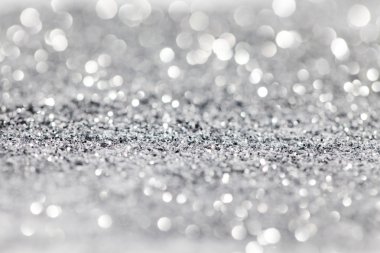 Noel gümüş soyut bokeh ışıkları. ufuk arka plan