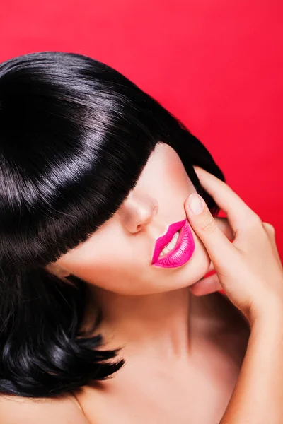 Beautiful make up of glamour pink gloss lips — Stock Photo, Image