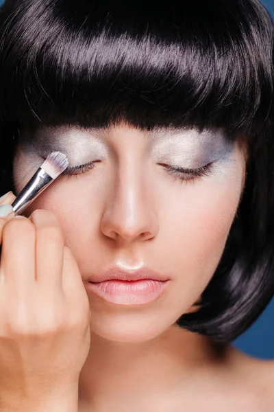 Make-up. make-up. eyeshadows. oogschaduw borstel — Stockfoto