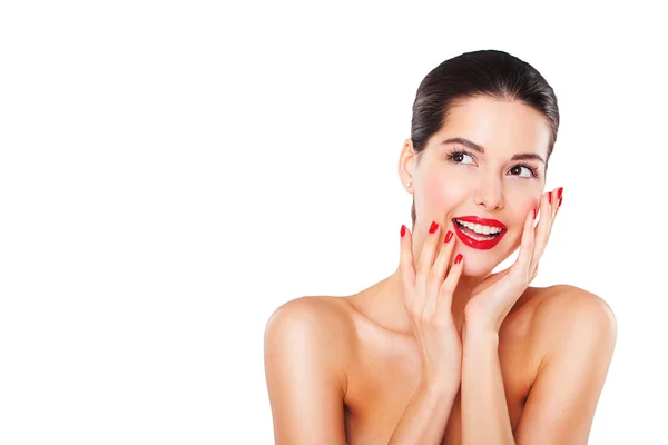 Young smiling happy woman portrait on white background — Stock Photo, Image