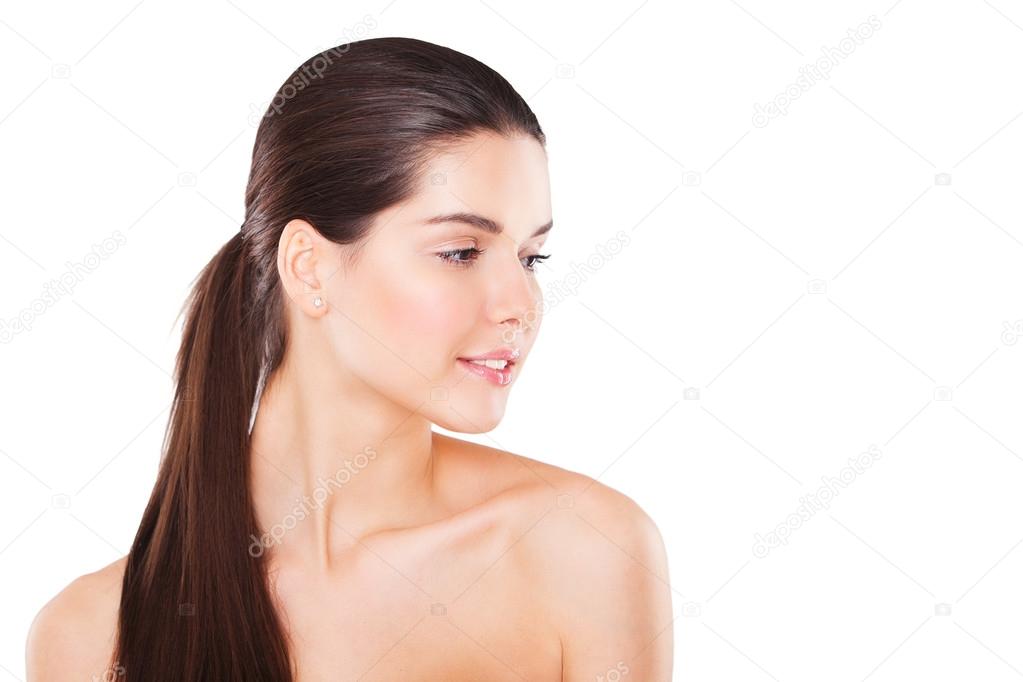 smiling beautiful woman posing on a white background