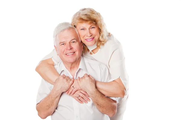 Portrait de heureux couple de personnes âgées portrait. Isolé sur fond blanc . — Photo