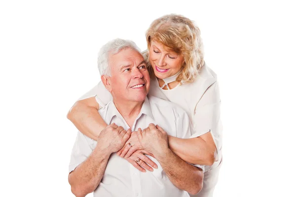 Portrait de portrait de couple de personnes âgées souriant. Isolé sur fond blanc . — Photo