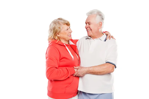 Portrait de couple de personnes âgées souriant. Isolé sur fond blanc . — Photo