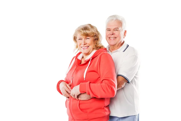 Joyeux portrait souriant de couple de personnes âgées. Isolé sur fond blanc . — Photo