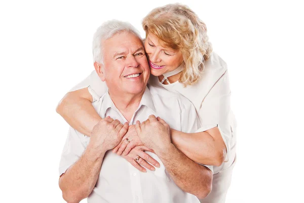 Szczęśliwy uśmiechający się starszy para zakochanych. Na białym tle nad białym. — Zdjęcie stockowe
