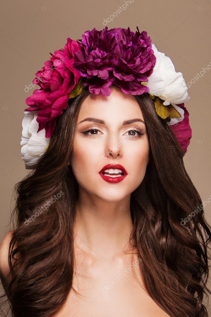 Sexy model with curle hair and bright flowers on her head Stock Photo by ©Milazed 67036383 Sexy model with curle hair and bright flowers on her head Stock Photo by ©Milazed 67036383