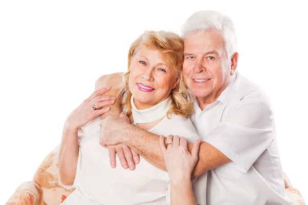 Heureux couple de personnes âgées amoureux. Isolé sur blanc . — Photo