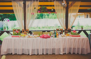 Düğün Resepsiyon alanı akşam yemeği ve parti için hazır