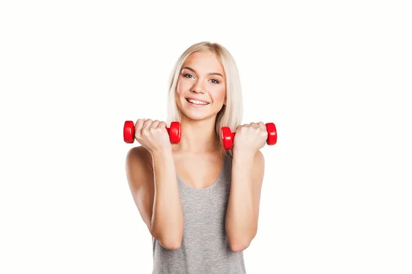 Fitness-Frau mit Hanteln — Stockfoto