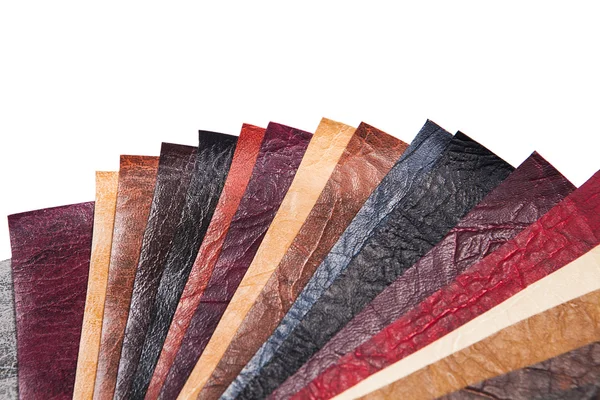 Colorful leather samples. Isolated on white background. — Stock Photo, Image