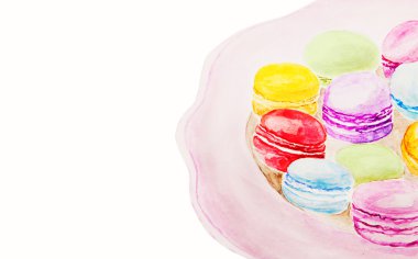 Watercolor creative traditional french dessert sweet macaroons set. Watercolors Painting. clipart
