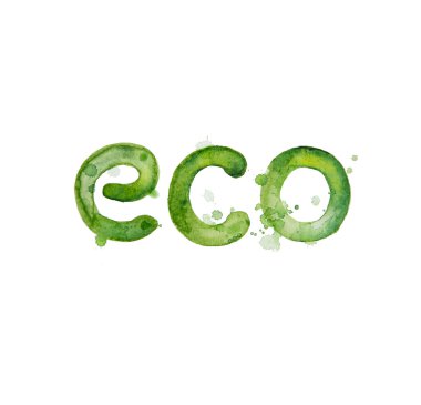 Word Eko - ekoloji kavramı suluboya el çekilmiş