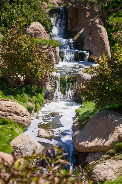 Pequena cachoeira bonita no parque na hora de verão . — Fotografia de Stock