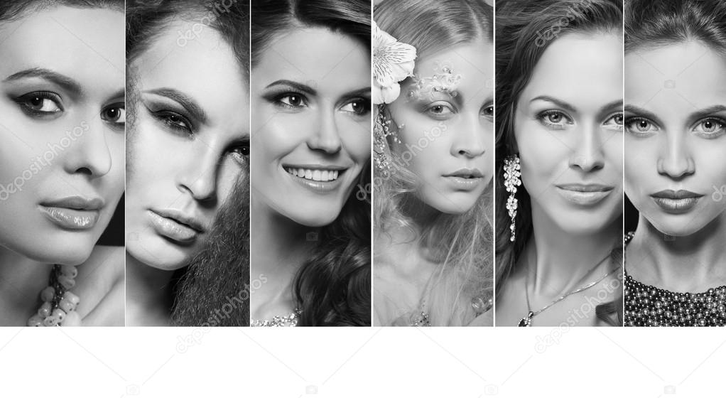 Beauty collage. Faces of women. Fashion photo.