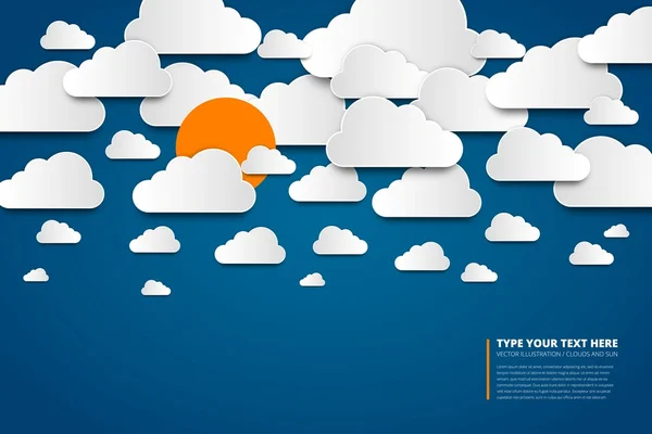 Chmury, niebo i słońce tło — Wektor stockowy