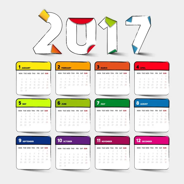 Szablon kalendarza w 2017 roku — Wektor stockowy