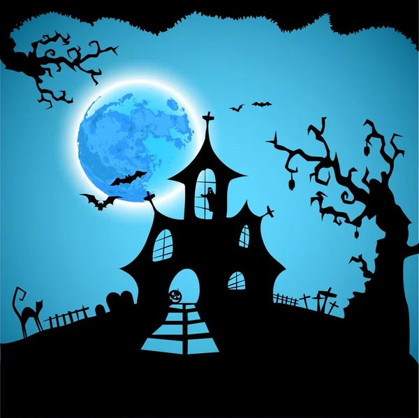 Halloween haunted house poster — Stock Vector