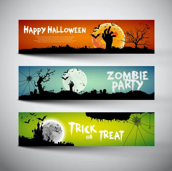 Conjunto de banners de Halloween, cartões — Vetor de Stock