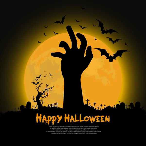 Feliz cartel de Halloween con mano de zombie — Vector de stock