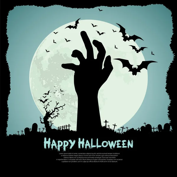 Cartaz de Halloween feliz com mão zumbi —  Vetores de Stock