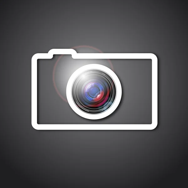 Foto obiettivo della fotocamera e icona contorno — Vettoriale Stock