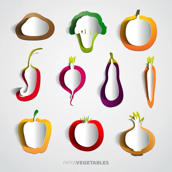 Ensemble de légumes en papier ou légumes — Image vectorielle