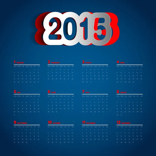 Einfacher Kalender 2015 — Stockvektor