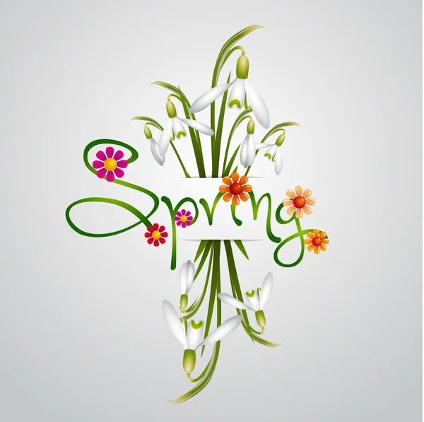 Spring word, First spring flowers — Stock Vector