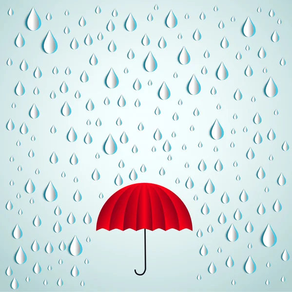 Red umbrella and paper rain drops — Stock Vector