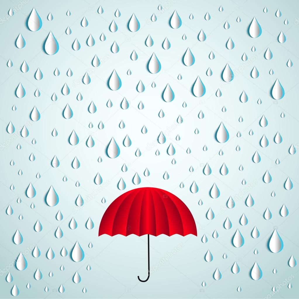 Red umbrella and paper rain drops