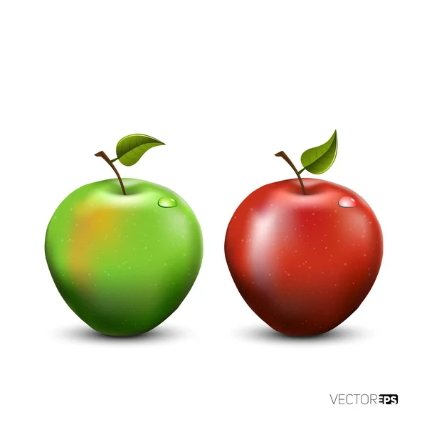 Grandes manzanas verdes y rojas brillantes — Vector de stock