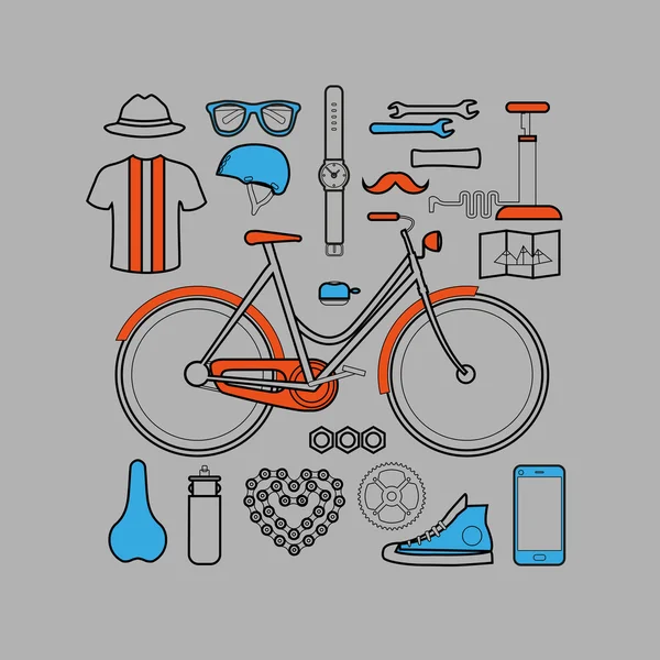 Sykkelelementer i hipsterdesign – stockvektor