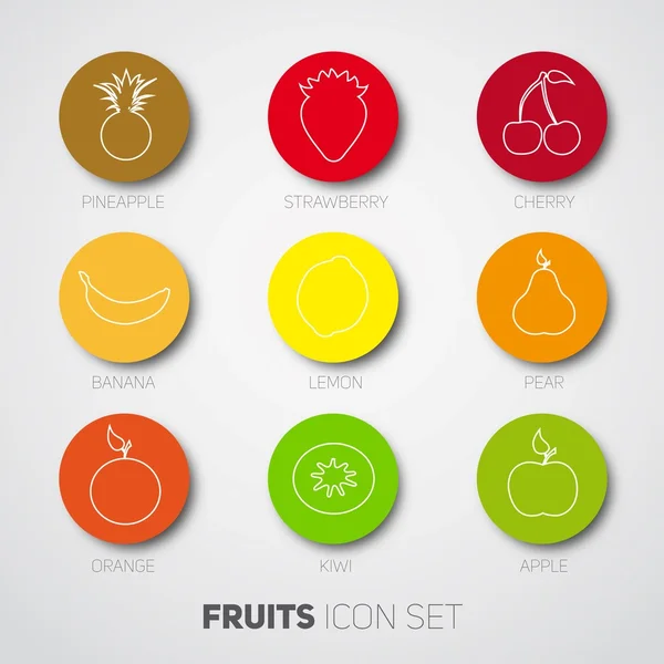 Conjunto de frutas, iconos de alimentos — Vector de stock