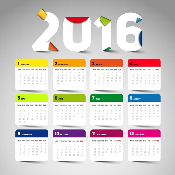 Modèle de calendrier 2016 — Image vectorielle