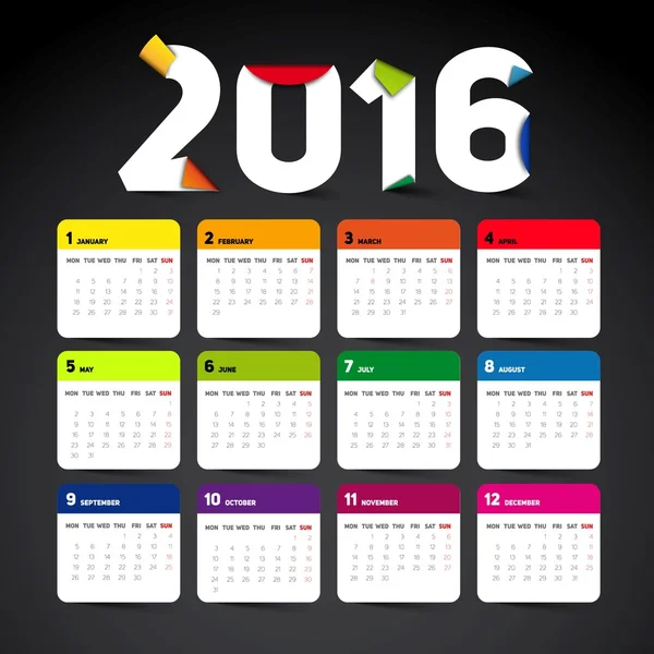 Szablon kalendarza 2016 — Wektor stockowy
