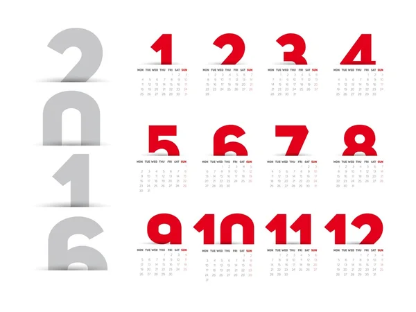 Modèle de calendrier 2016 — Image vectorielle