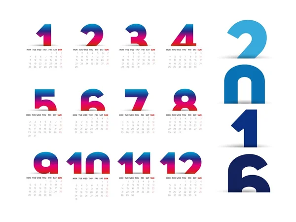 Modèle de calendrier 2016 — Image vectorielle