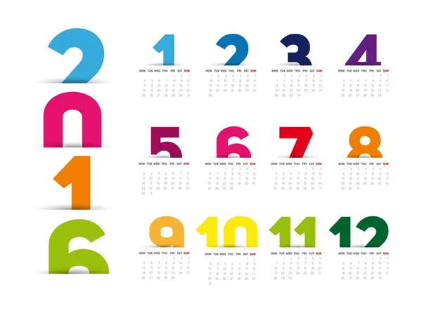 Modèle de calendrier 2016 — Image vectorielle